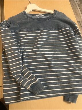 Jane and Delancey Blue and White Striped Crewneck Sweater